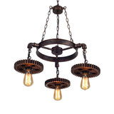 Loft Style Wood Carved Gear Chandelier Lamp In Antique Bronze - Bistro Pendant Lighting (1/3/7-Bulb