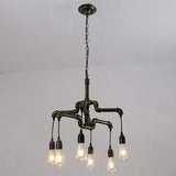 Industrial Bronze Water Pipe Chandelier: 2-Layer Iron 4/6 Heads Dining Room Ceiling Light