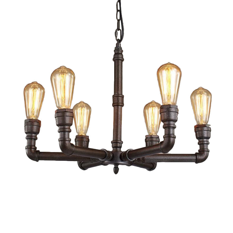 Steampunk Metal Black Chandelier With 3/6 Bulb Piping - Stylish Pendant Ceiling Light For Bistros