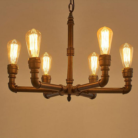 Steampunk Metal Black Chandelier With 3/6 Bulb Piping - Stylish Pendant Ceiling Light For Bistros