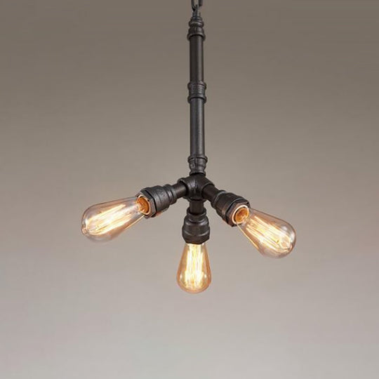 Steampunk Metal Black Chandelier With 3/6 Bulb Piping - Stylish Pendant Ceiling Light For Bistros