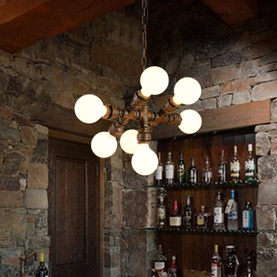 Rustic Iron Chandelier - 7-Light Warehouse Water Pipe Hanging Lamp For Bistro Lighting