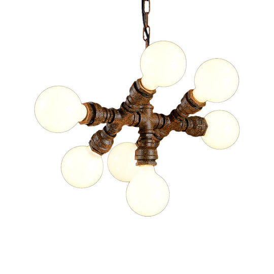 Rustic Iron Chandelier - 7-Light Warehouse Water Pipe Hanging Lamp For Bistro Lighting