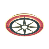 Kids Cartoon Compass Led Flush Mount Light: Red Acrylic Ceiling Lamp For Nurseries