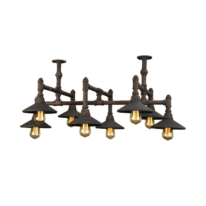 Steampunk Iron Chandelier With Saucer Shades In Black/Rust - 5/8/11 Bulbs For Living Room Piping