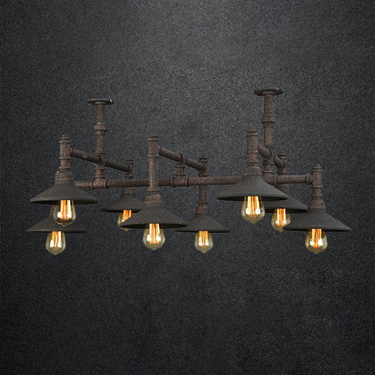 Steampunk Iron Chandelier With Saucer Shades In Black/Rust - 5/8/11 Bulbs For Living Room Piping