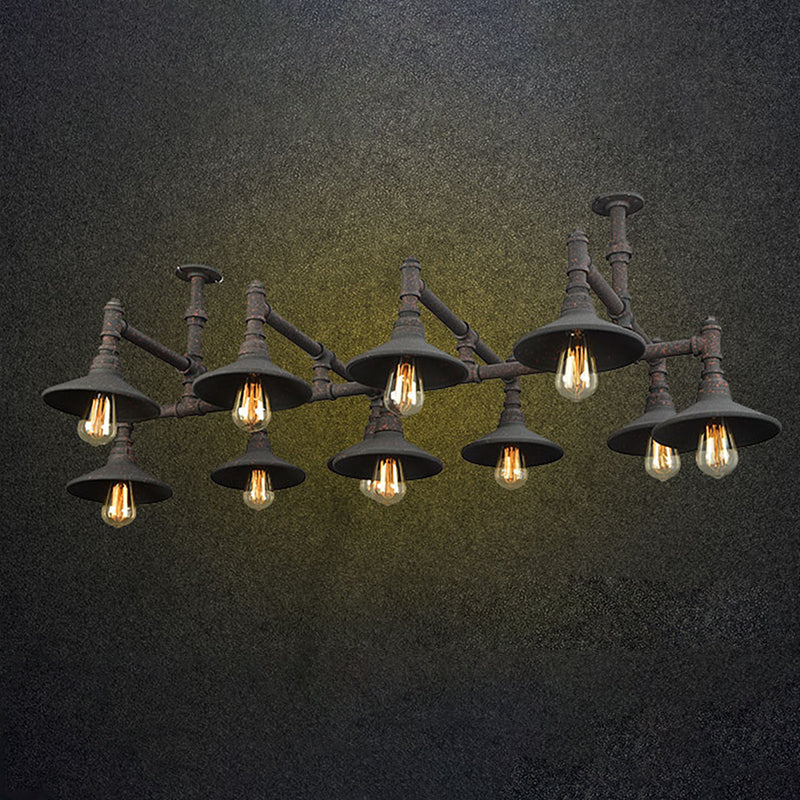 Steampunk Iron Chandelier With Saucer Shades In Black/Rust - 5/8/11 Bulbs For Living Room Piping
