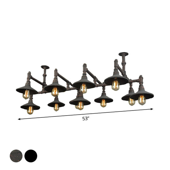 Steampunk Iron Chandelier With Saucer Shades In Black/Rust - 5/8/11 Bulbs For Living Room Piping