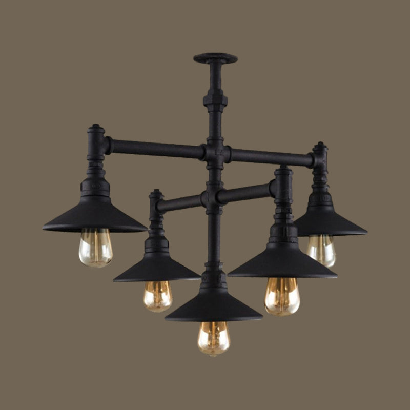 Steampunk Iron Chandelier With Saucer Shades In Black/Rust - 5/8/11 Bulbs For Living Room Piping