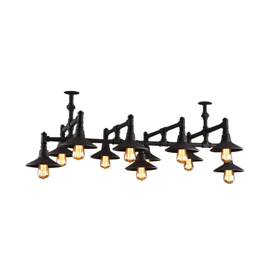 Steampunk Iron Chandelier With Saucer Shades In Black/Rust - 5/8/11 Bulbs For Living Room Piping
