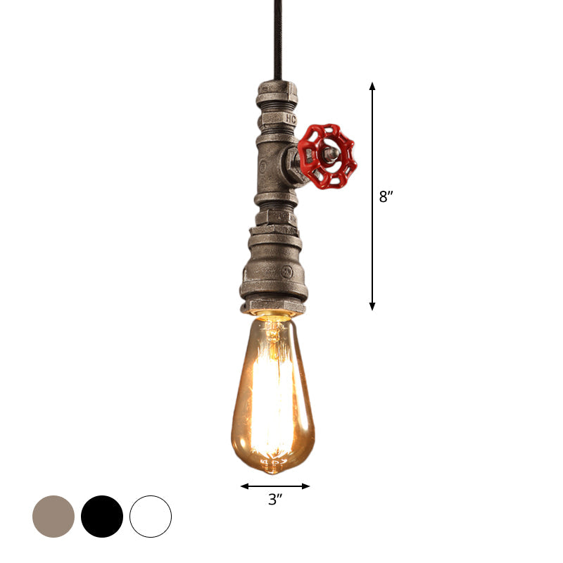 Loft Style Single-Bulb Pipe Pendant Light | Black/Silver/Bronze Metallic Hanging Lamp With Water