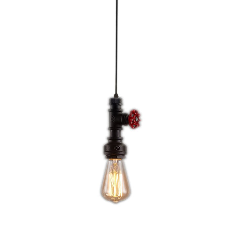 Loft Style Single-Bulb Pipe Pendant Light | Black/Silver/Bronze Metallic Hanging Lamp With Water