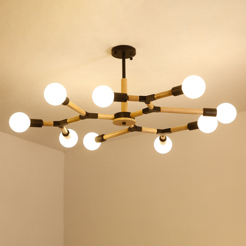 Modern Wooden Molecular Chandelier With Bare Bulbs - 3/6/9 Lights Black/White Ceiling Hang Lamp