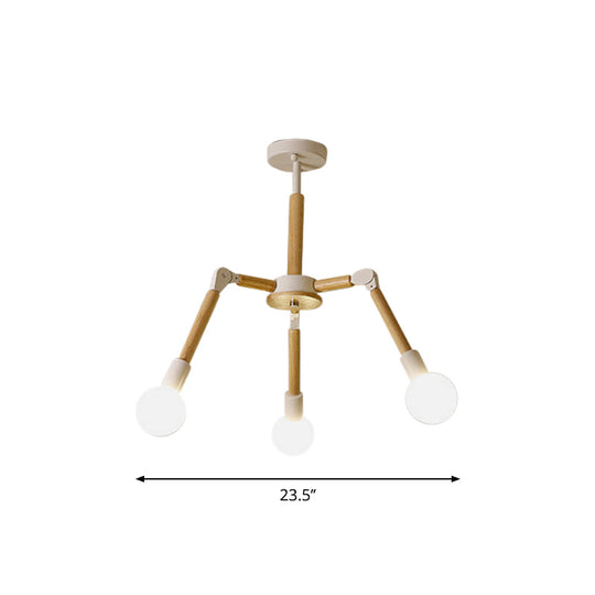 Modern Wooden Molecular Chandelier With Bare Bulbs - 3/6/9 Lights Black/White Ceiling Hang Lamp