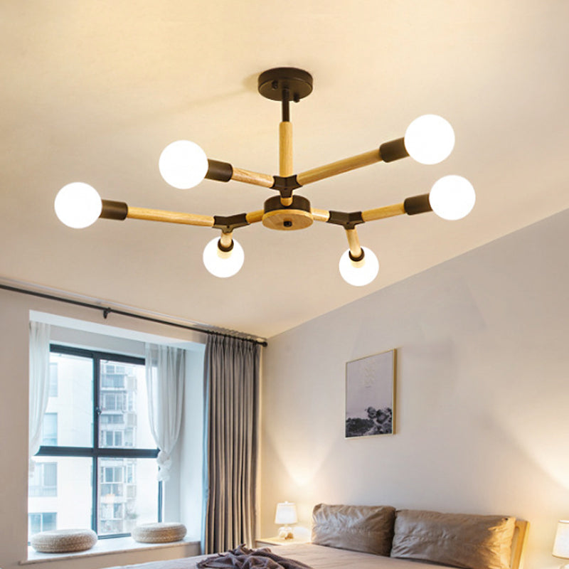 Modern Wooden Molecular Chandelier With Bare Bulbs - 3/6/9 Lights Black/White Ceiling Hang Lamp 6 /
