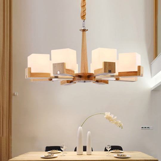 Nordic Acrylic Chandelier Pendant Lamp With Wood Chain Hang/Flushmount For Dining Room - 3/5/8 Heads