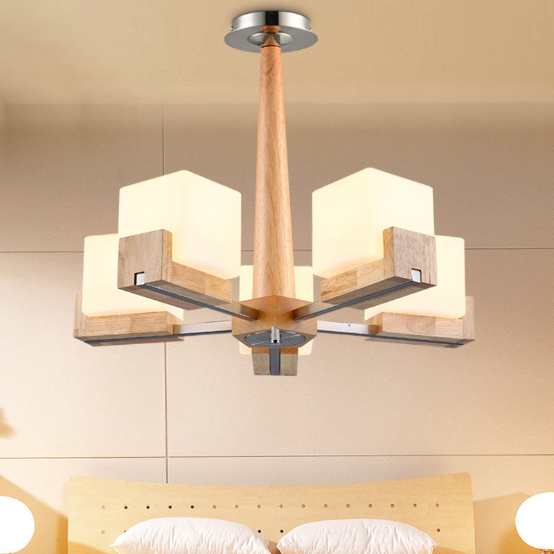 Nordic Acrylic Chandelier Pendant Lamp With Wood Chain Hang/Flushmount For Dining Room - 3/5/8