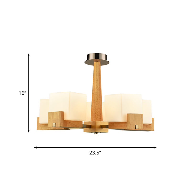 Nordic Acrylic Chandelier Pendant Lamp With Wood Chain Hang/Flushmount For Dining Room - 3/5/8 Heads