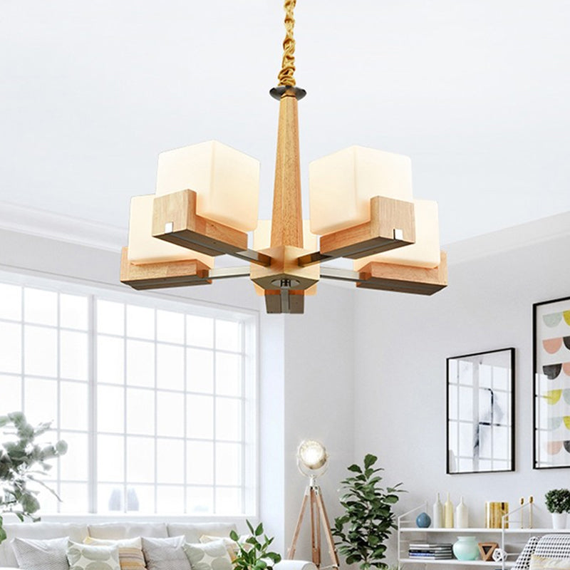 Nordic Acrylic Chandelier Pendant Lamp With Wood Chain Hang/Flushmount For Dining Room - 3/5/8