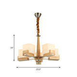 Nordic Acrylic Chandelier - Cubic 3/5/8-Head Pendant Lamp For Dining Room Wood Chain-Hang/Flushmount