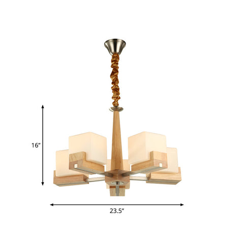 Nordic Acrylic Chandelier - Cubic 3/5/8-Head Pendant Lamp For Dining Room Wood Chain-Hang/Flushmount