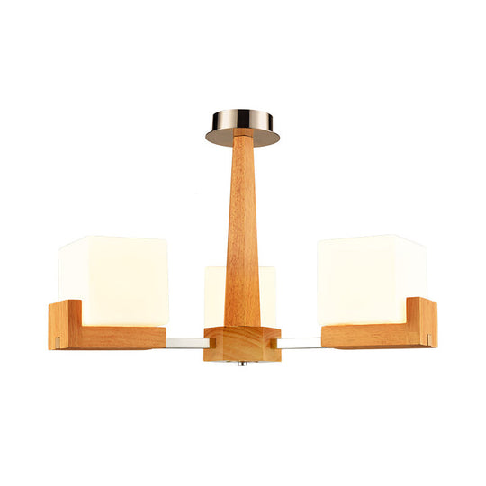 Nordic Acrylic Chandelier Pendant Lamp With Wood Chain Hang/Flushmount For Dining Room - 3/5/8 Heads