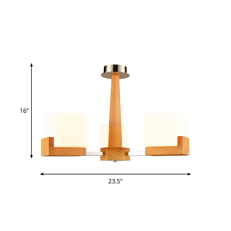 Nordic Acrylic Chandelier Pendant Lamp With Wood Chain Hang/Flushmount For Dining Room - 3/5/8 Heads
