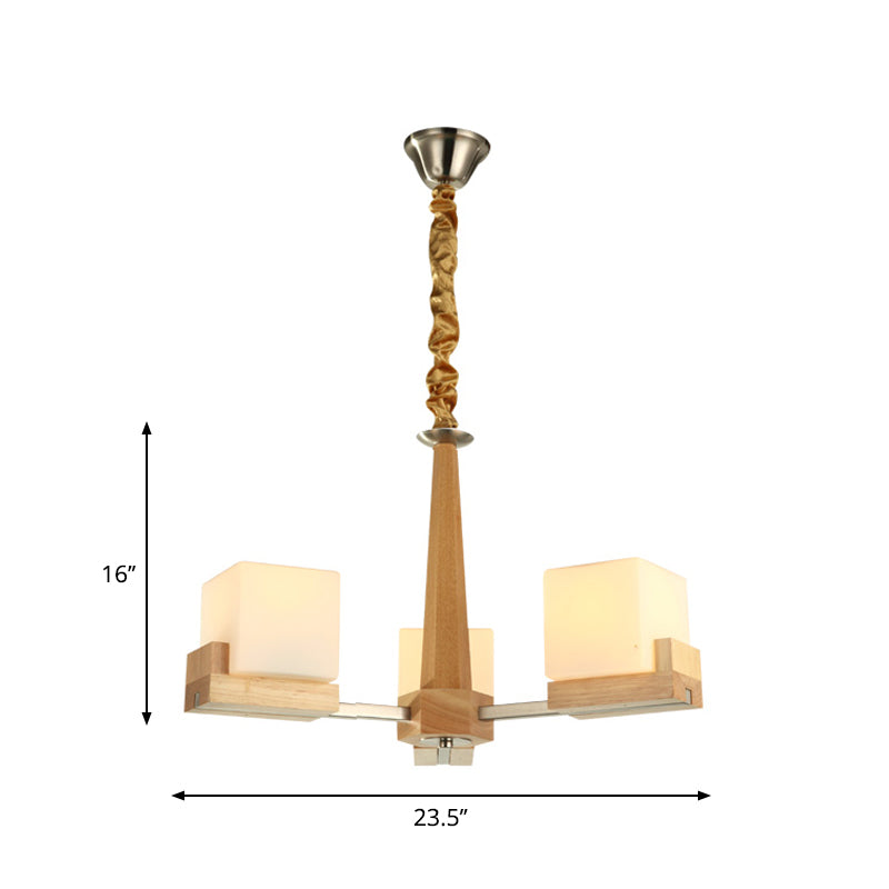 Nordic Acrylic Chandelier Pendant Lamp With Wood Chain Hang/Flushmount For Dining Room - 3/5/8 Heads