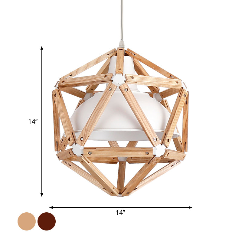 Modern Geometric Wood Bar Hanging Light: 1-Light Ceiling Pendant In Light/Dark Brown With Metal