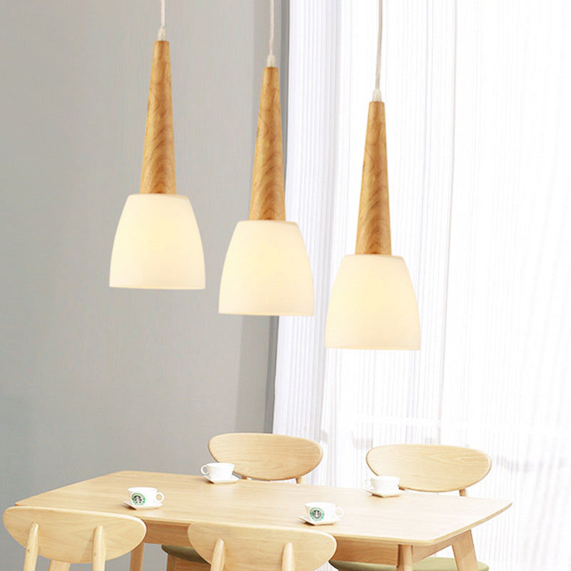 Nordic Wood Cluster Pendant Light With Glass Shade For Kitchen Dinette - Bell Milk