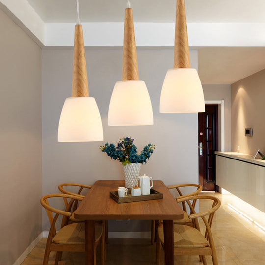 Nordic Wood Cluster Pendant Light With Glass Shade For Kitchen Dinette - Bell Milk