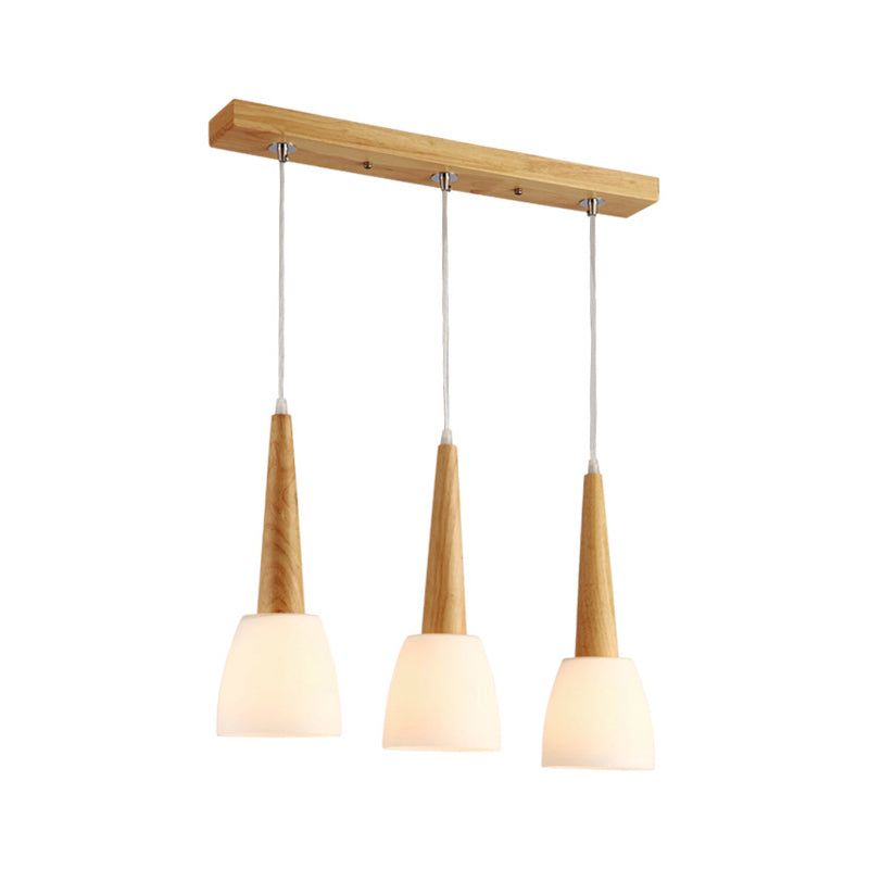 Nordic Wood Cluster Pendant Light With Glass Shade For Kitchen Dinette - Bell Milk
