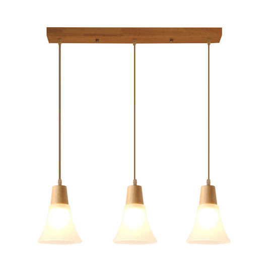 Nordic Ivory Glass 3-Head Cluster Pendant Bell/Bowl/Barrel Hang Lamp For Dining Room