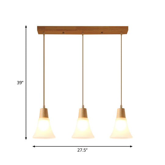 Nordic Ivory Glass 3-Head Cluster Pendant Bell/Bowl/Barrel Hang Lamp For Dining Room
