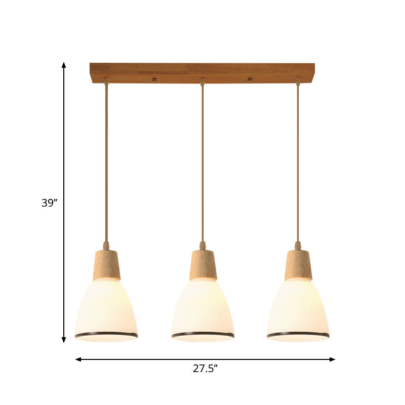Nordic Ivory Glass 3-Head Cluster Pendant Bell/Bowl/Barrel Hang Lamp For Dining Room