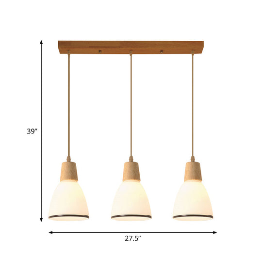 Nordic Ivory Glass 3-Head Cluster Pendant Bell/Bowl/Barrel Hang Lamp For Dining Room