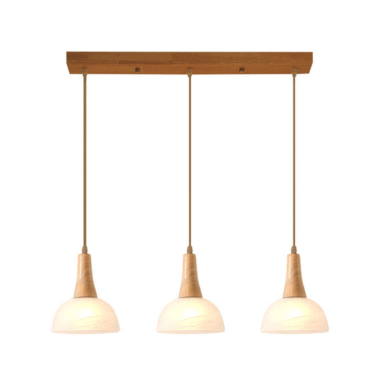 Nordic Ivory Glass 3-Head Cluster Pendant Bell/Bowl/Barrel Hang Lamp For Dining Room
