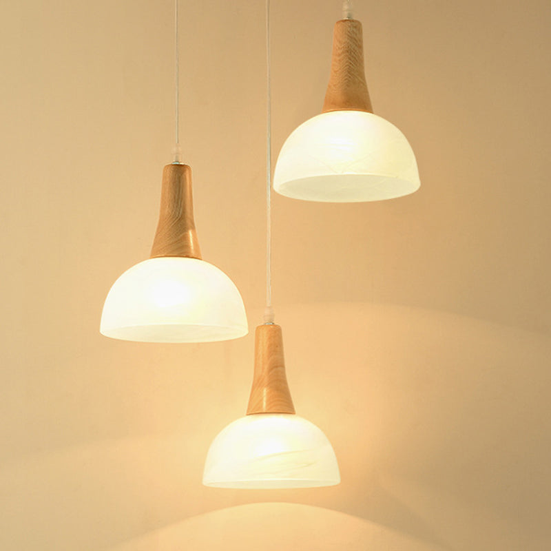 Nordic Ivory Glass 3-Head Cluster Pendant Bell/Bowl/Barrel Hang Lamp For Dining Room