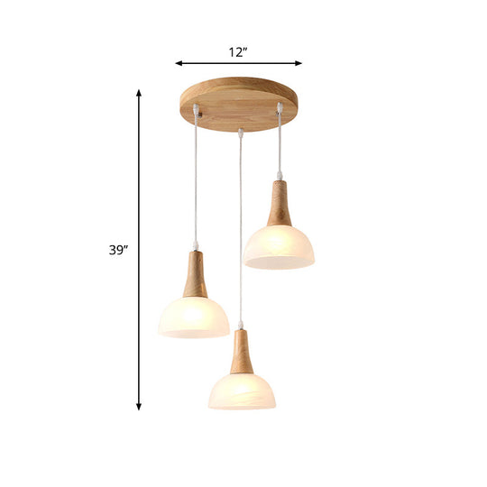 Nordic Ivory Glass Hang Lamp - 3-Head Cluster Pendant For Dining Room Wood Finish