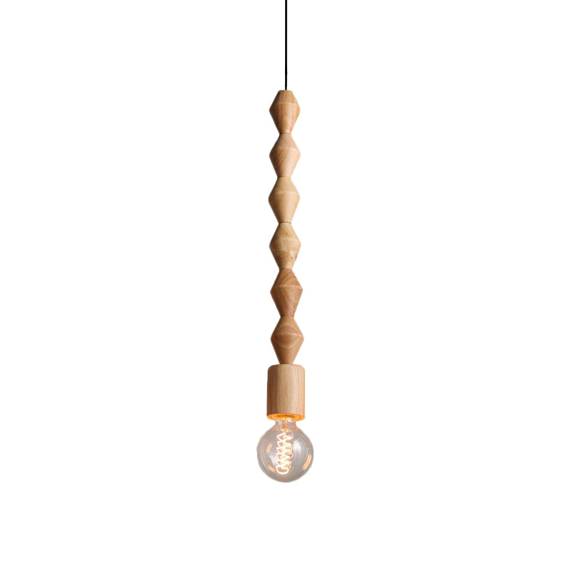 Simplicity Wood Baluster Pendant Ceiling Light With Exposed Bulb - Brown 1 Head Hanging Lamp Kit