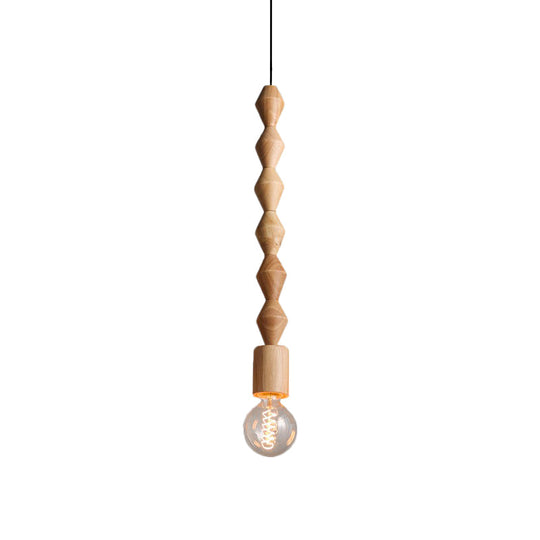 Simplicity Wood Baluster Pendant Ceiling Light With Exposed Bulb - Brown 1 Head Hanging Lamp Kit