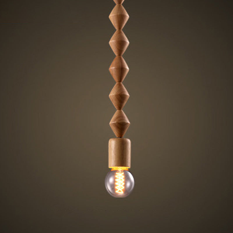 Simplicity Wood Pendant Light With Exposed Bulb - Brown Baluster Design