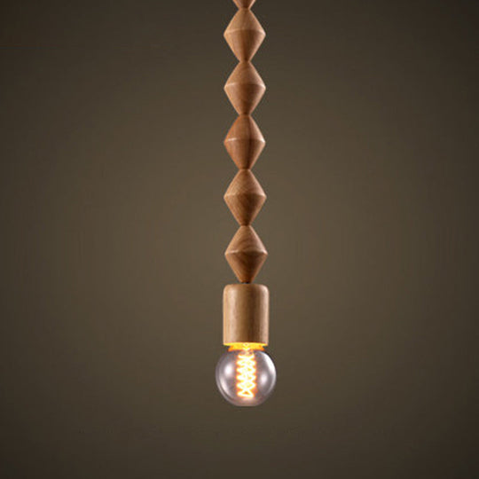 Simplicity Wood Baluster Pendant Ceiling Light With Exposed Bulb - Brown 1 Head Hanging Lamp Kit