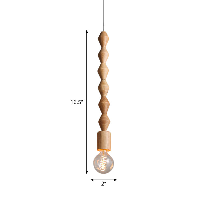 Simplicity Wood Baluster Pendant Ceiling Light With Exposed Bulb - Brown 1 Head Hanging Lamp Kit