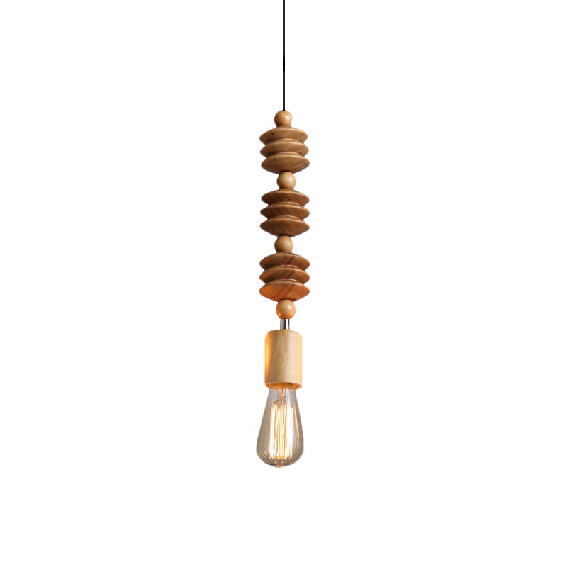 Simplicity Wood Baluster Pendant Ceiling Light With Exposed Bulb - Brown 1 Head Hanging Lamp Kit / C