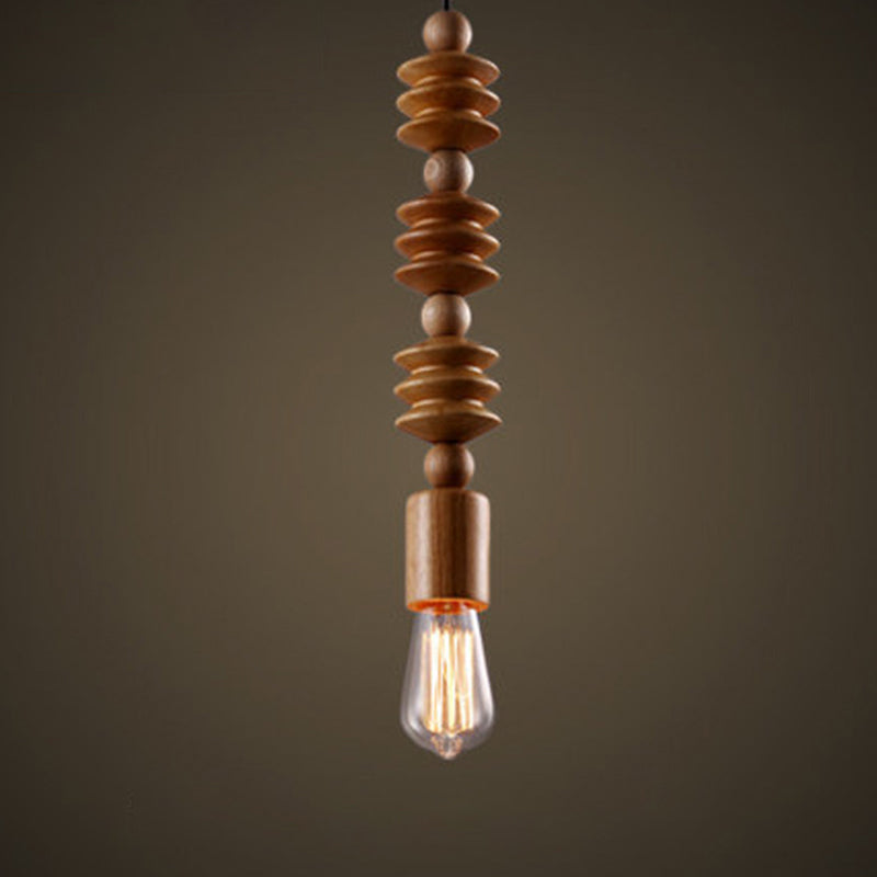 Simplicity Wood Baluster Pendant Ceiling Light With Exposed Bulb - Brown 1 Head Hanging Lamp Kit