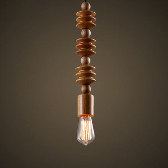 Simplicity Wood Baluster Pendant Ceiling Light With Exposed Bulb - Brown 1 Head Hanging Lamp Kit
