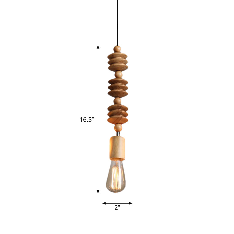 Simplicity Wood Baluster Pendant Ceiling Light With Exposed Bulb - Brown 1 Head Hanging Lamp Kit
