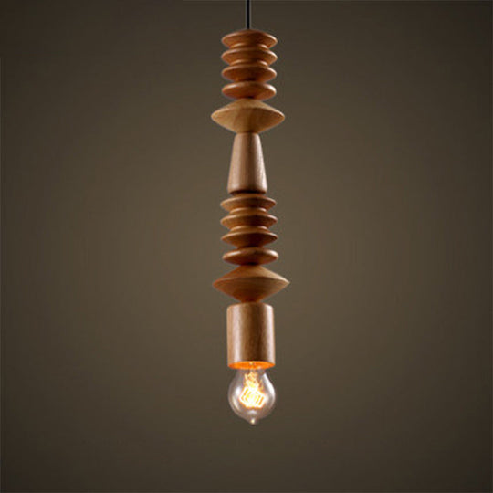 Simplicity Wood Baluster Pendant Ceiling Light With Exposed Bulb - Brown 1 Head Hanging Lamp Kit