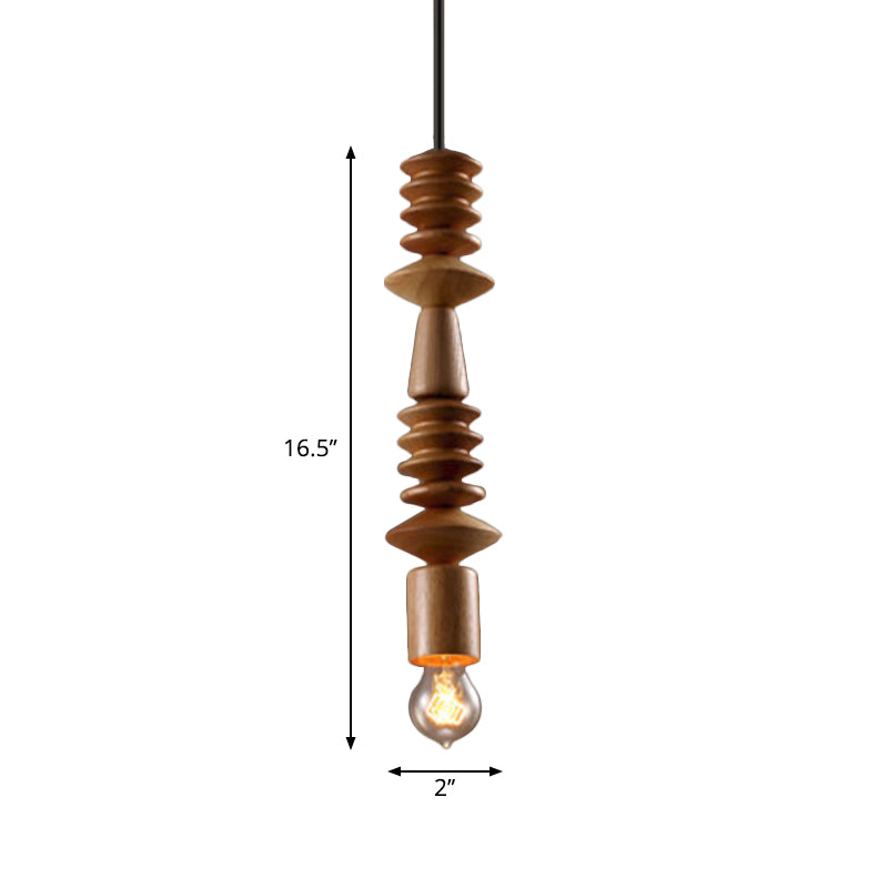 Simplicity Wood Baluster Pendant Ceiling Light With Exposed Bulb - Brown 1 Head Hanging Lamp Kit